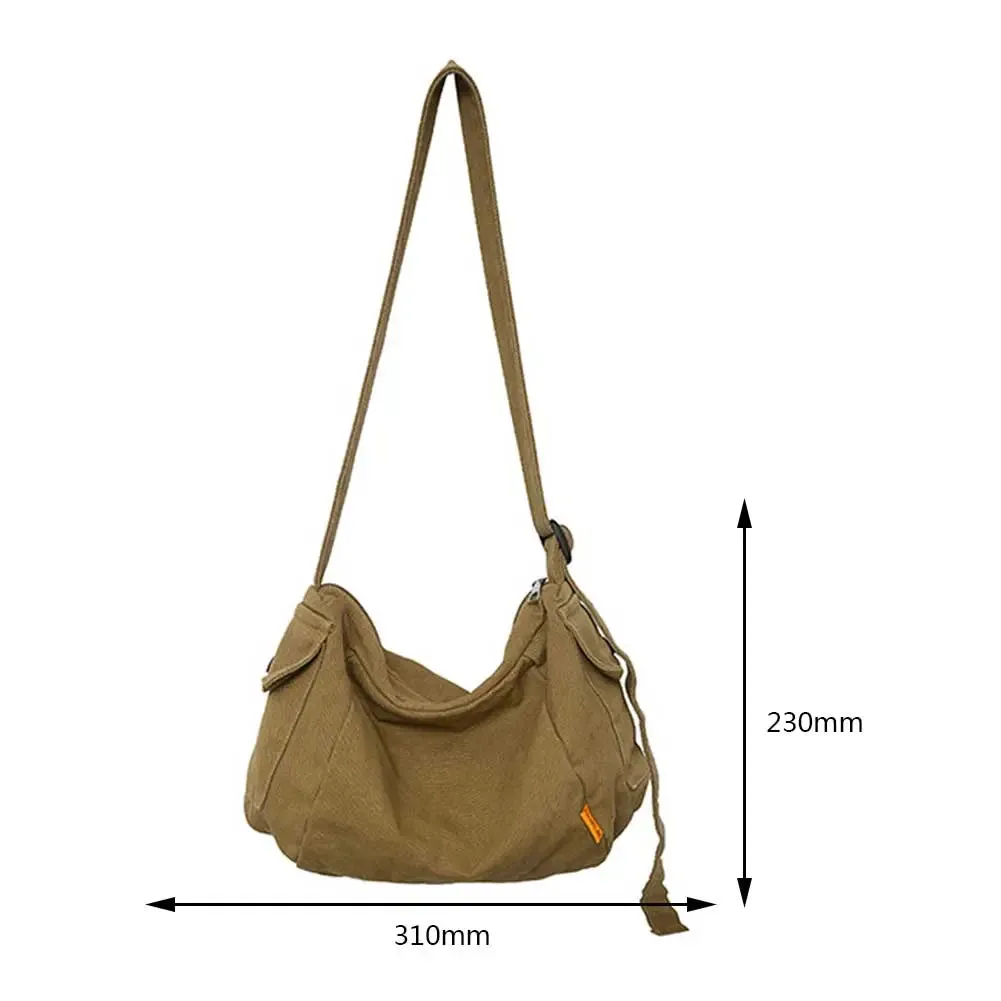 binfenxie Female Canvas Fabric Hobo Soft Slouchy Shoulder Bag Y2K Student Leisure Medium Size School Book Laptop Pouch Messenger Side Bag