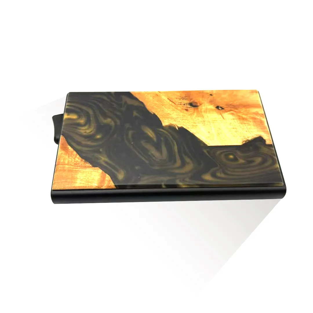 Black & Gold - Wood & Resin Smart Wallet (Pop-Up Card Holder)