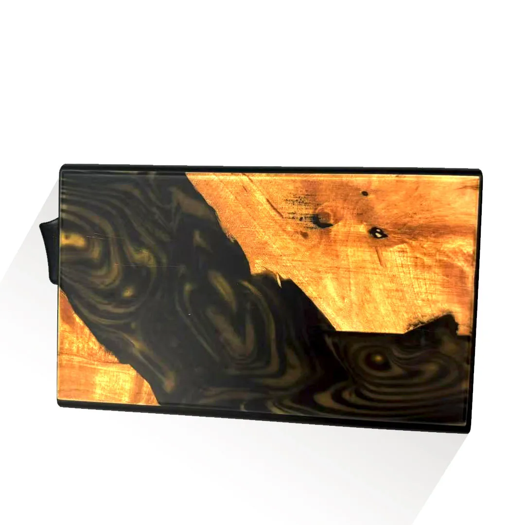 Black & Gold - Wood & Resin Smart Wallet (Pop-Up Card Holder)