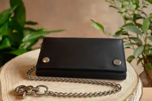 Black Premium Leather Biker Chain Wallet With ID Window (Large 7.38" x 4.25")