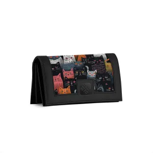 Black Sleek Elegance Fold Wallet in Playful Cat Parade Style