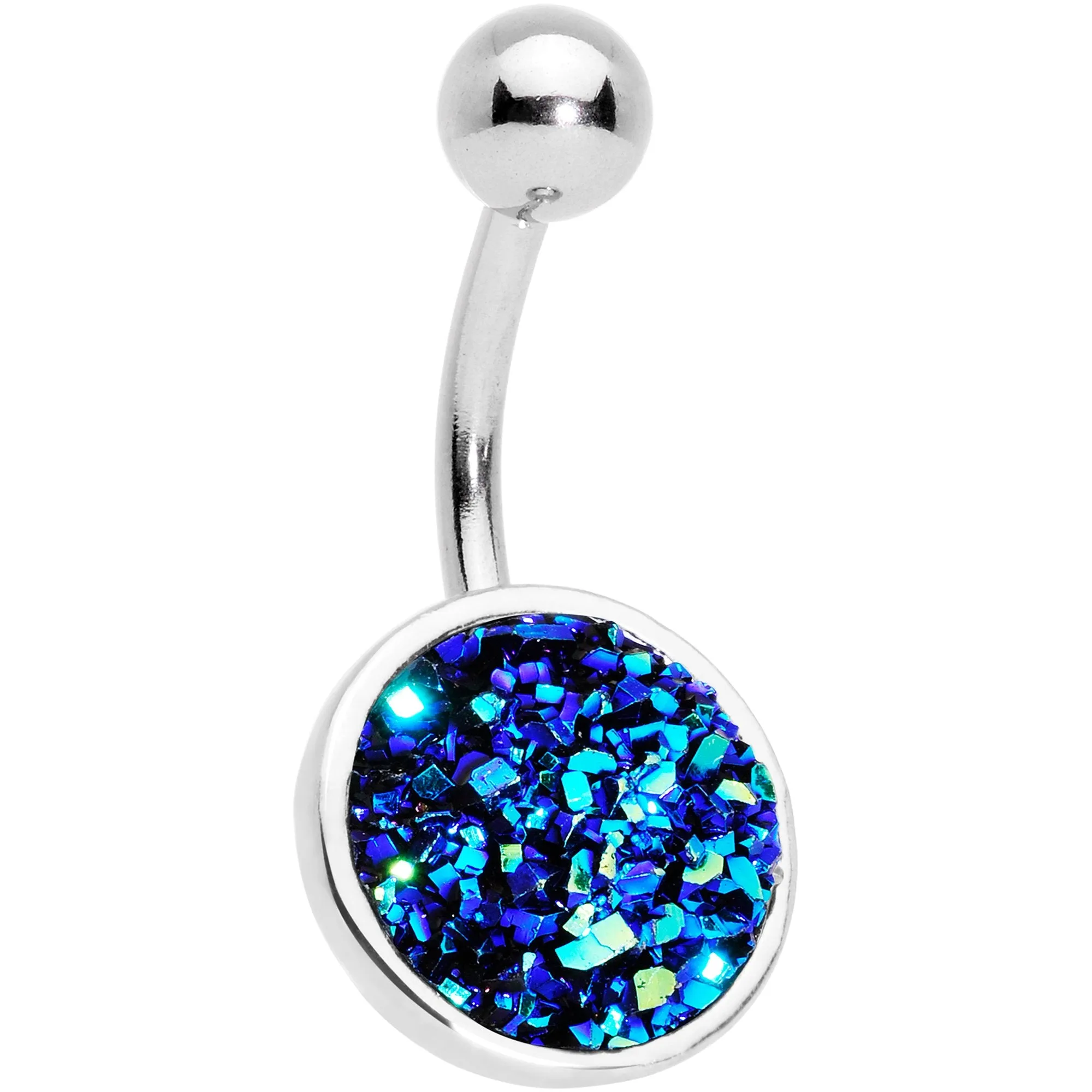 Blue Faux Druzy Clear Gem Belly Ring Set of 4