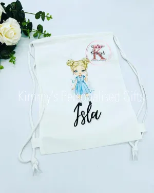 Blue School Girl Drawstring Bag