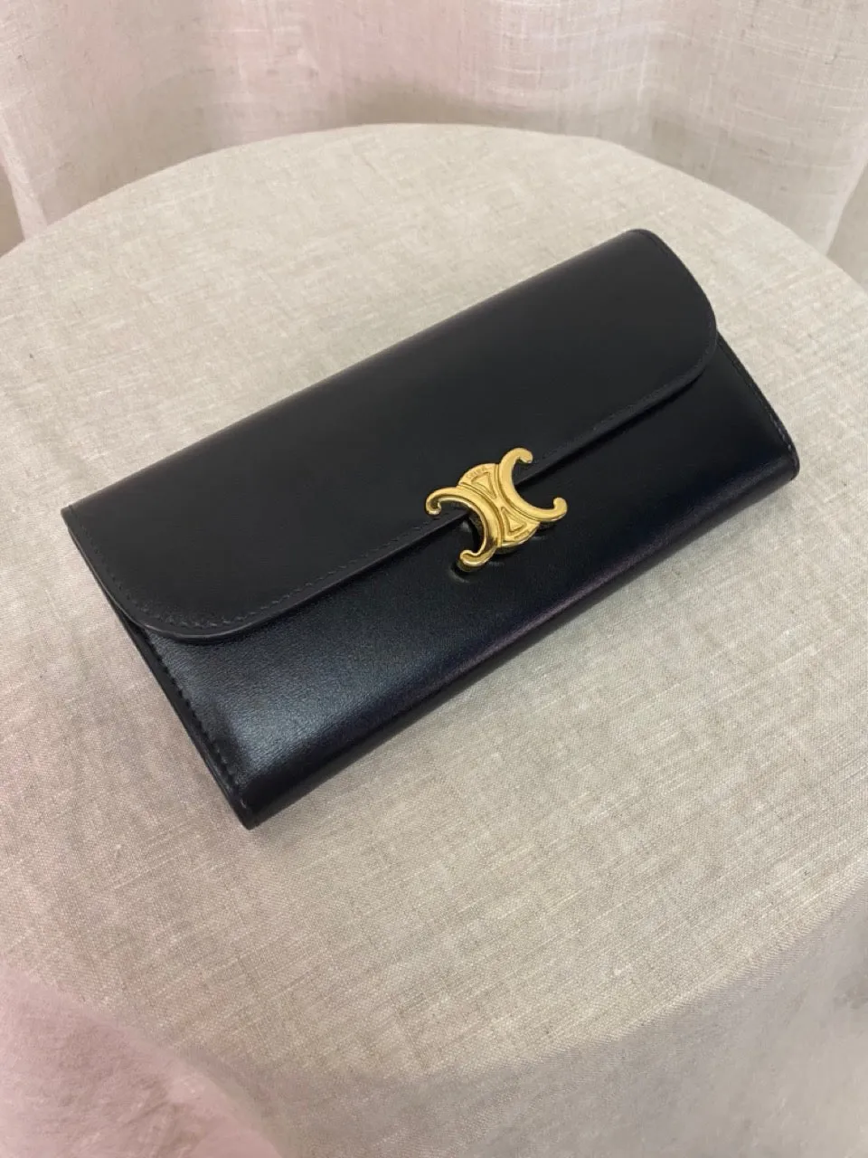 Celine Preloved Large Shiny Calfskin Triomphe Wallet