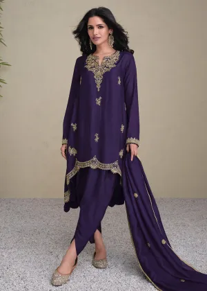 Charming Blue Silk Embroidered Festive Dhoti Style Suit