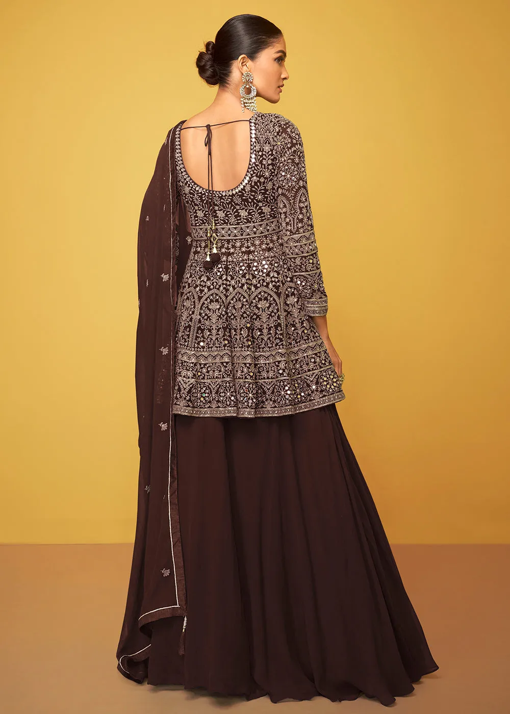 Charming Brown Georgette Fabric Skirt Style Designer Palazzo Suit