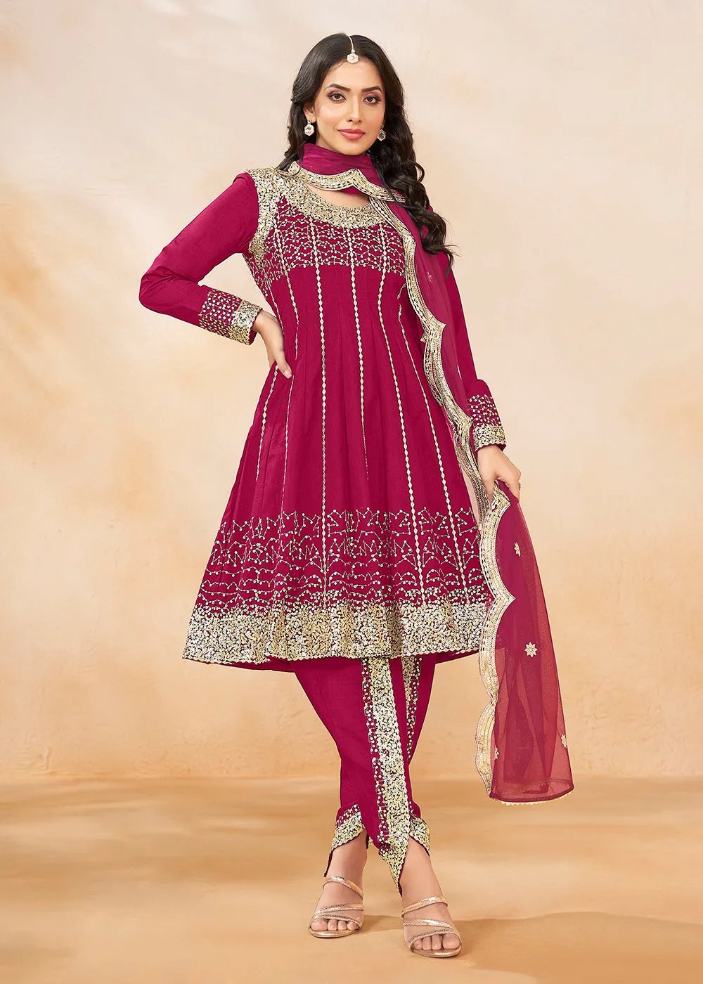 Charming Pink Punjabi Dhoti Style Festive Party Suit