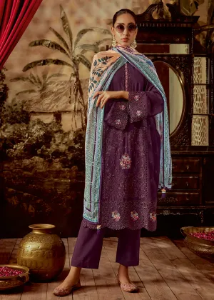 Charming Purple Parsi Style Embroidered Festive Salwar Suit