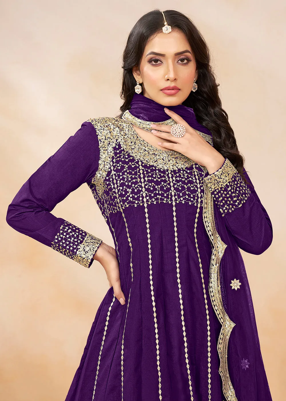 Charming Purple Punjabi Dhoti Style Festive Party Suit