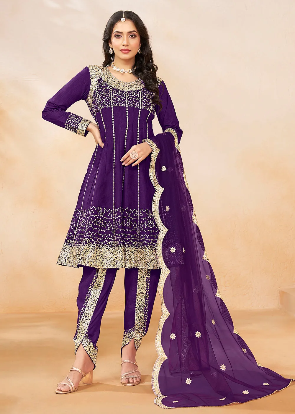 Charming Purple Punjabi Dhoti Style Festive Party Suit