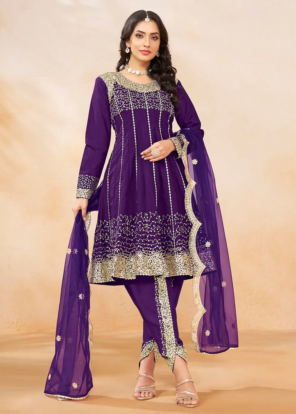 Charming Purple Punjabi Dhoti Style Festive Party Suit