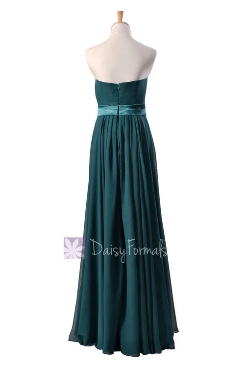 Charming Strapless Chiffon Bridesmaid Dress Long Dark Teal Evening Dress(BM7893)