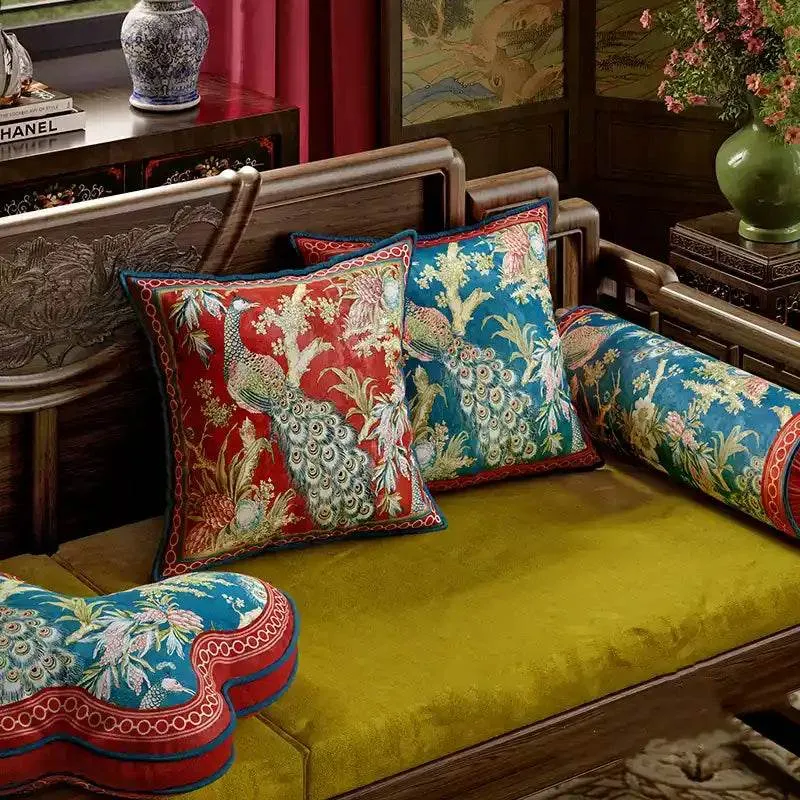 Chinoiserie Luxurious Peacock Decorative Throw Pillow