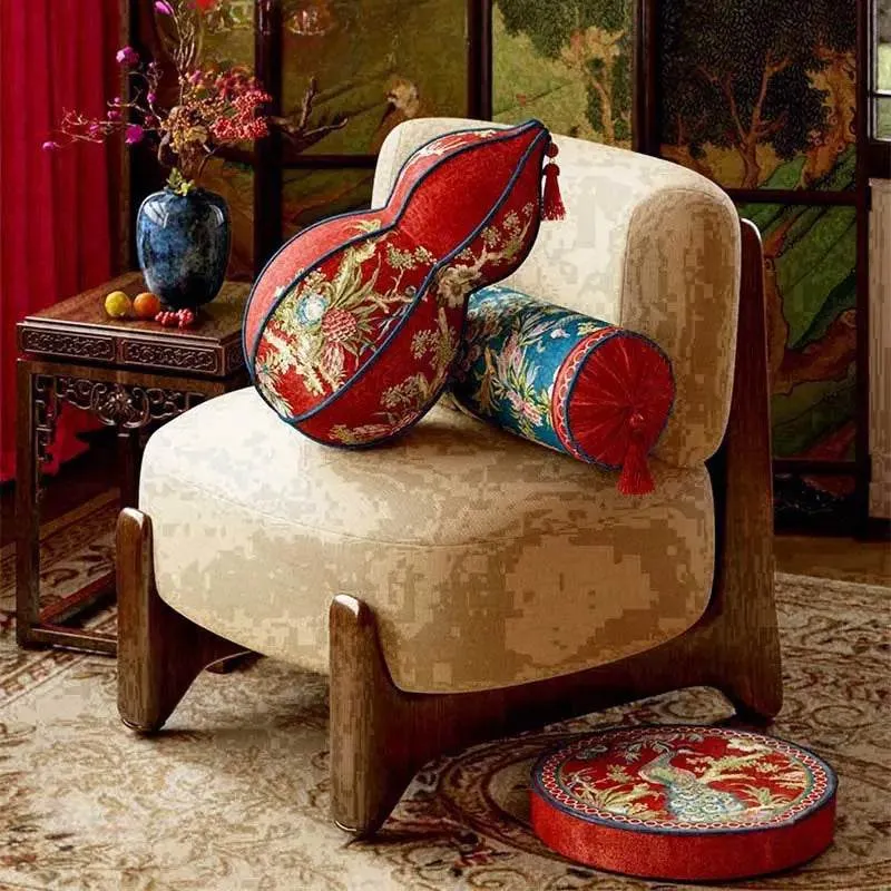 Chinoiserie Original Luxurious Gourd-Shaped Peacock Pillow