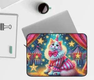 Circus Pink Stripped Cat Clown - Laptop Sleeve