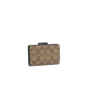 Coach Signature Medium C0082 Corner Zip Wallet In Khaki Black