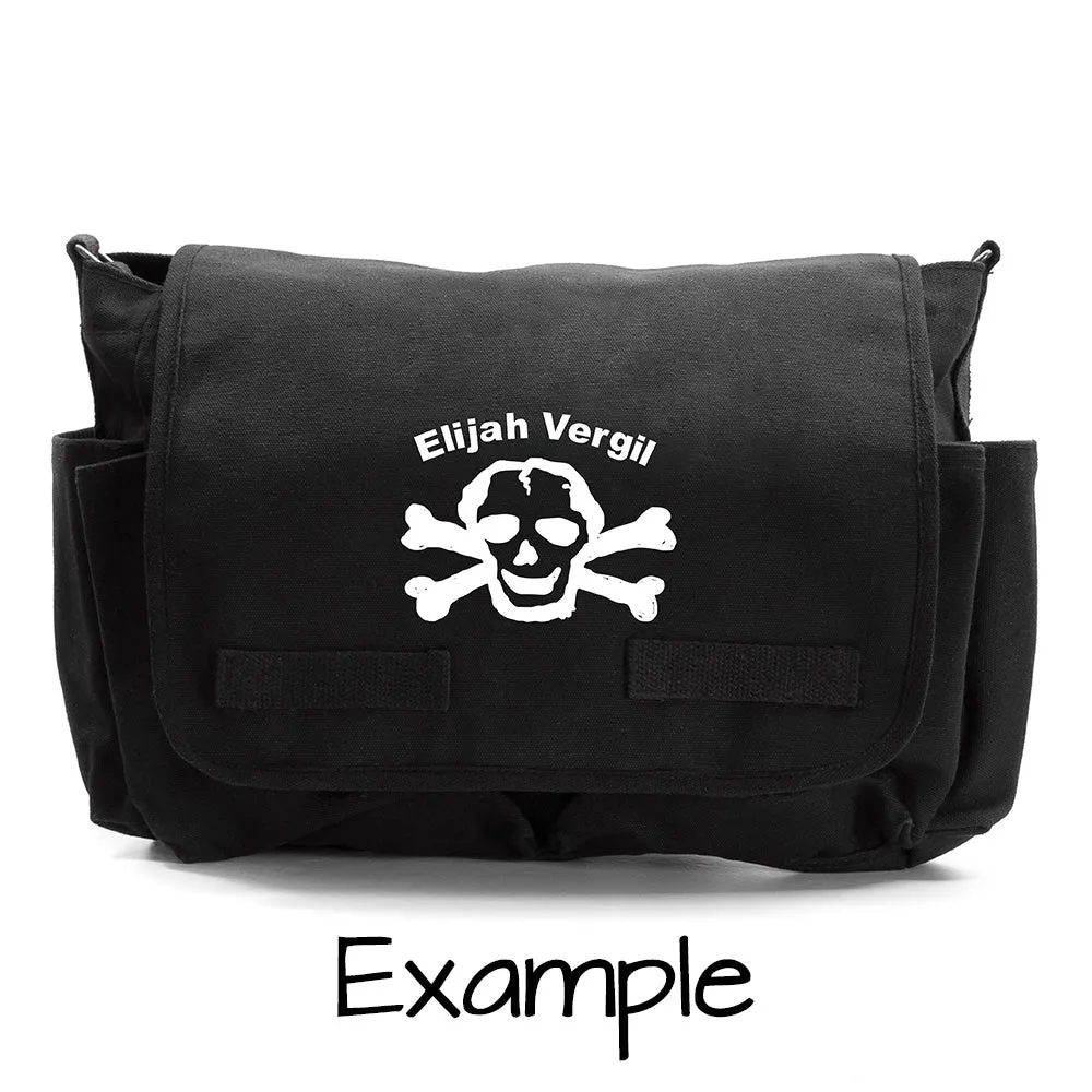 Custom [Add Your Name] Heavyweight Canvas Messenger / Diaper Shoulder Bag Scribble Skull