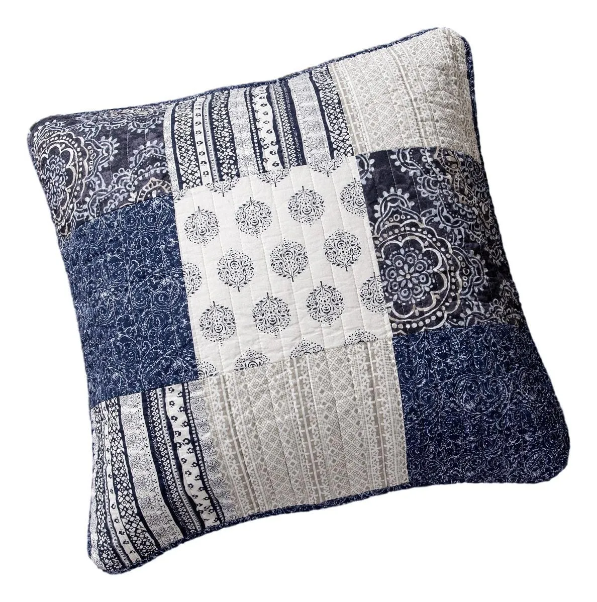 DaDa Bedding Patchwork Denim Blue Elegance Bohemian Euro Sham - 26” x 26" - 1PC (JHW660)