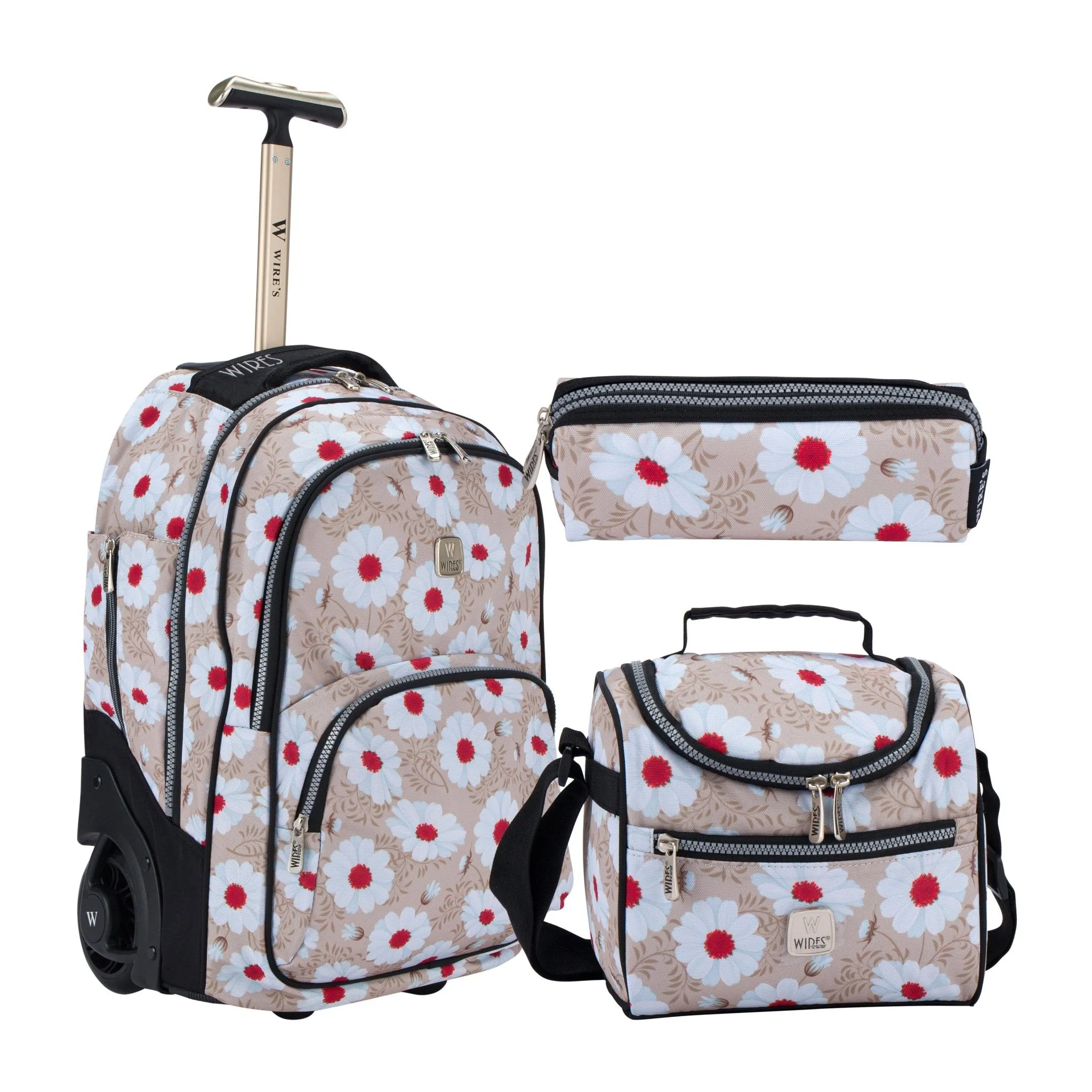 Daisy White Mini Wheel School Bags Trolly Set of 3pcs