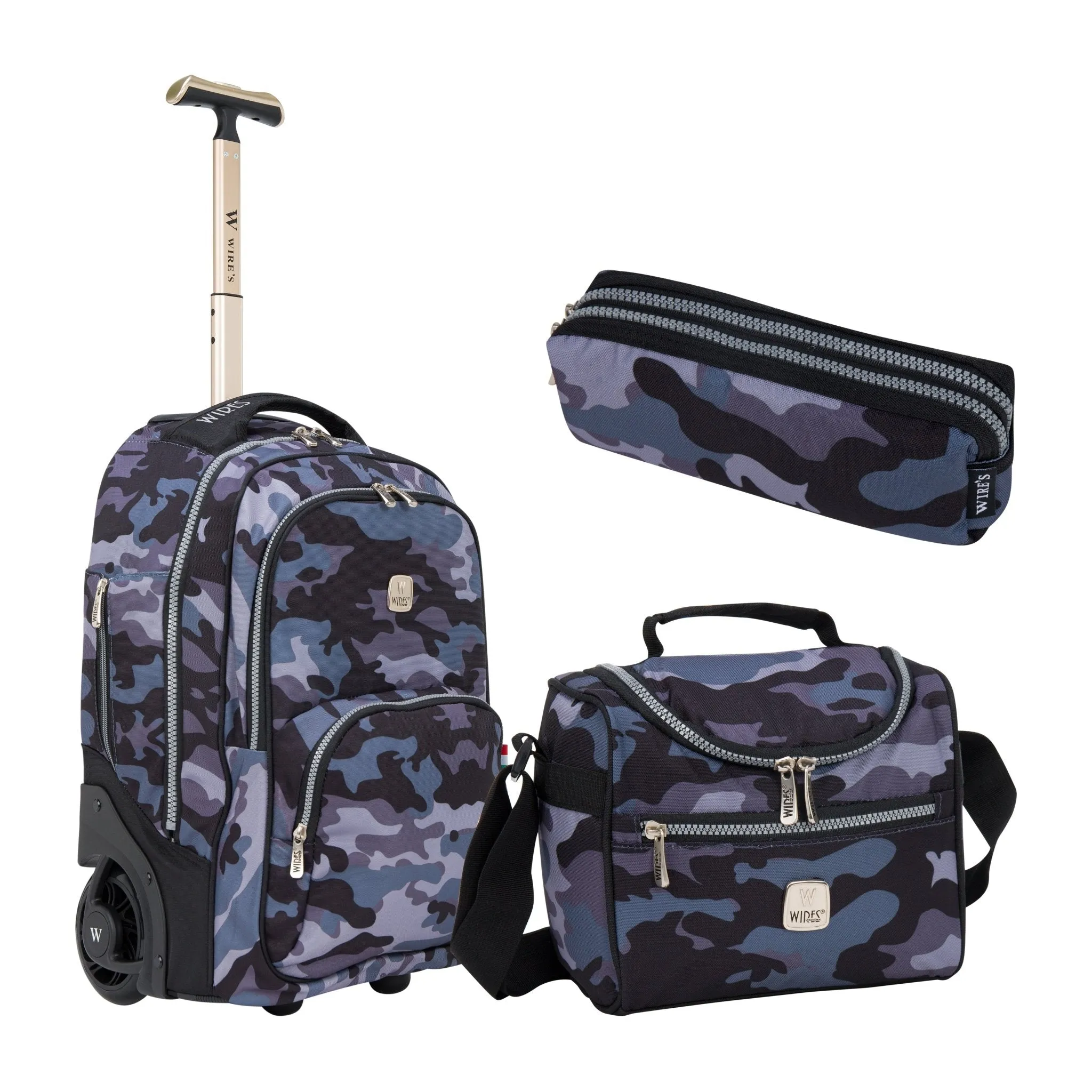 Dark Grey Camouflage Mini Wheel School Bags Trolly Set of 3pcs