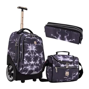 Dark Thunder Big Wheel School Bag Trolley Set of 3 (Lunch Bag & Pencil Case)