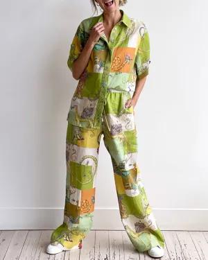 Dinosaur Graffiti Print Casual Two-Piece Set