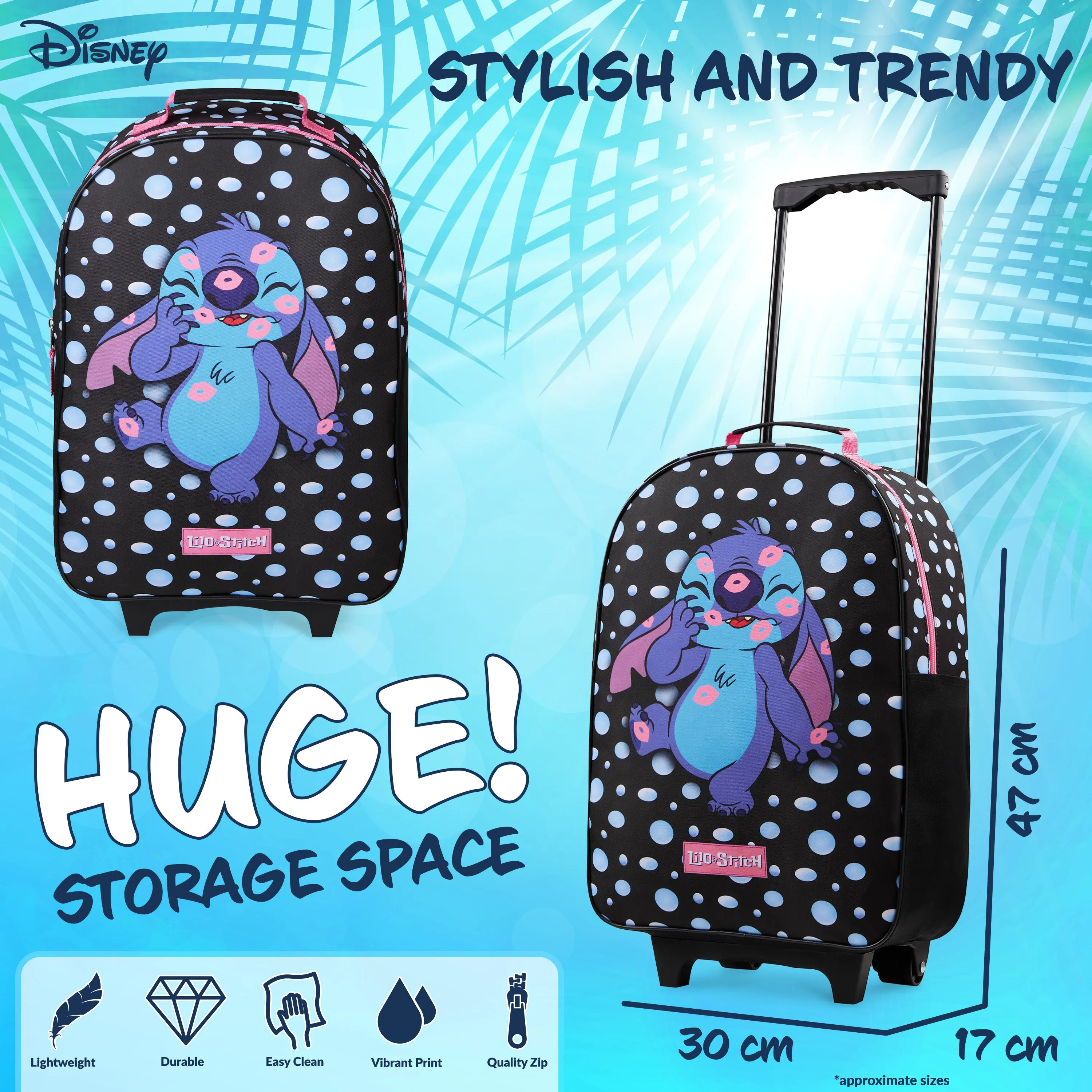 Disney Stitch Kids Suitcase, Disney Stitch Travel Bag with Wheels