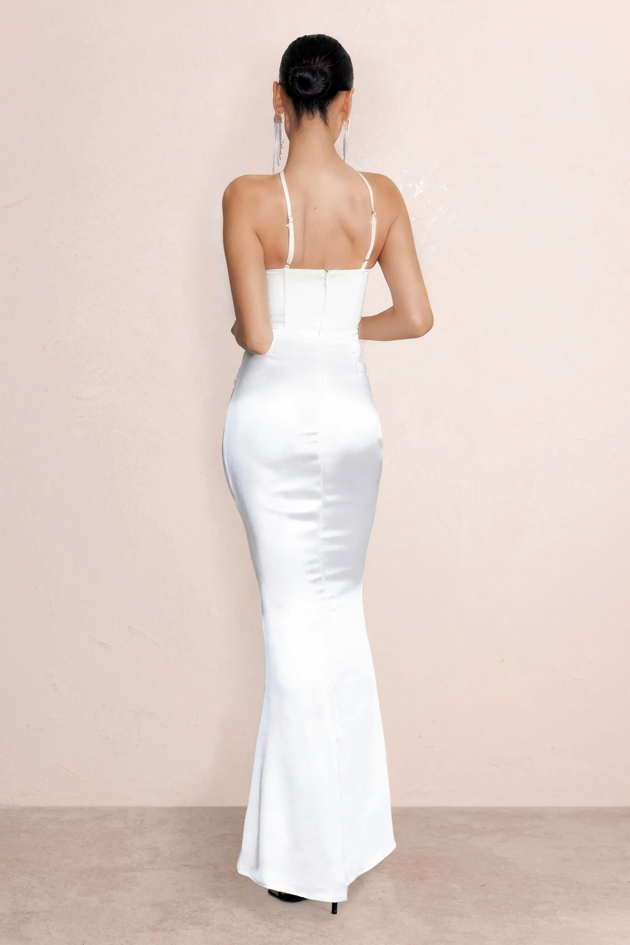 Dulcet | White Cross Over Neck Corset Maxi Dress