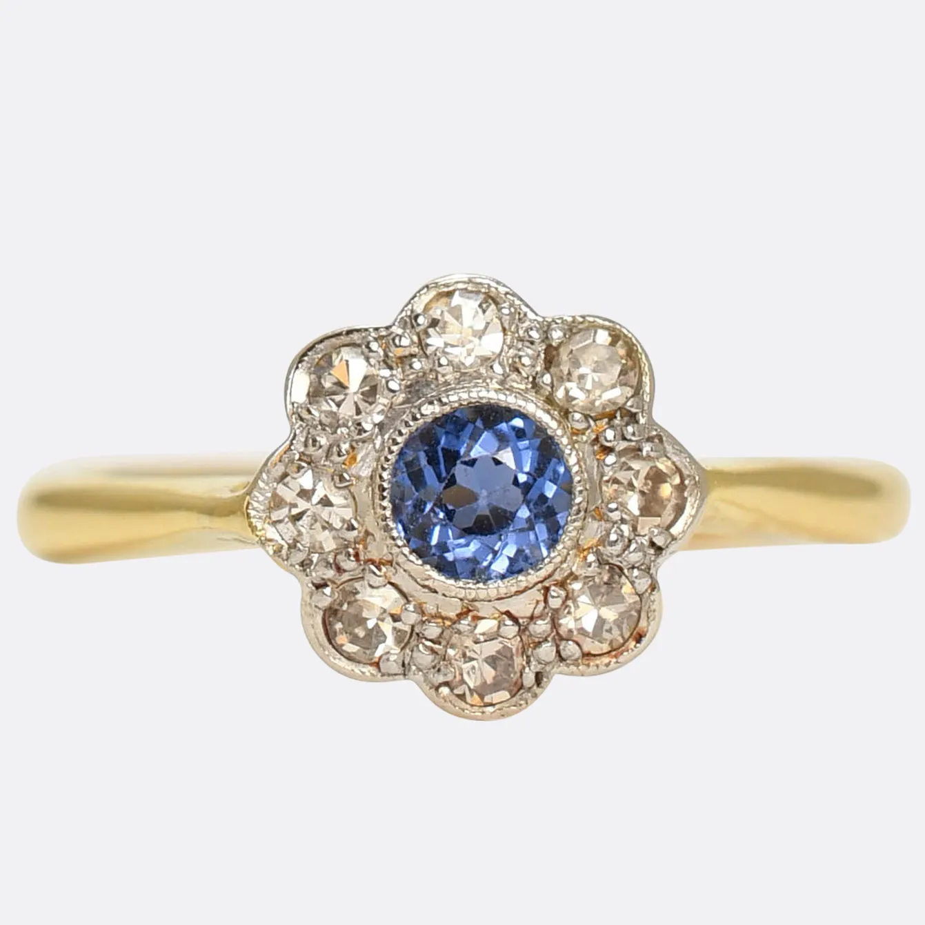 Edwardian Sapphire & Diamond Daisy Cluster Ring