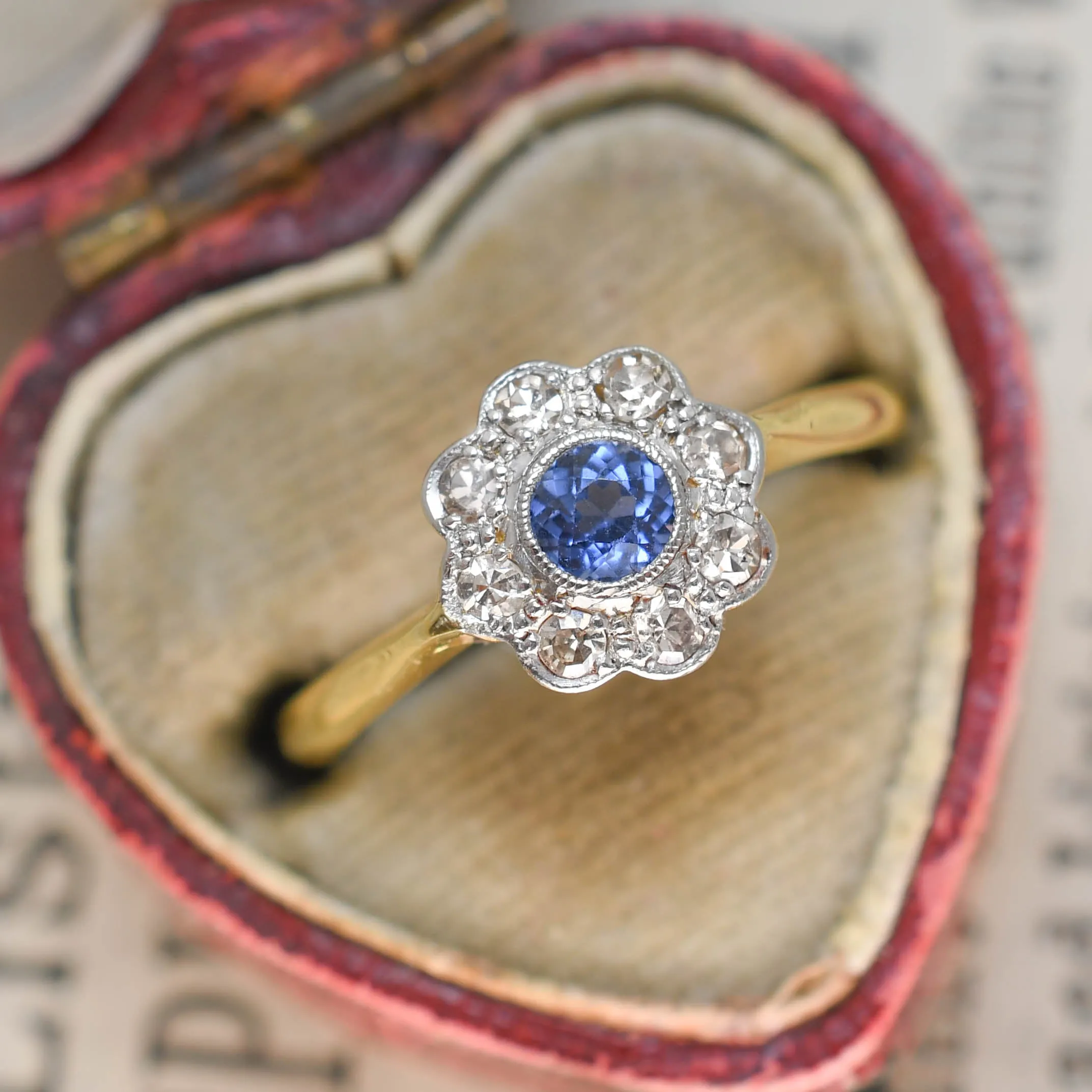 Edwardian Sapphire & Diamond Daisy Cluster Ring