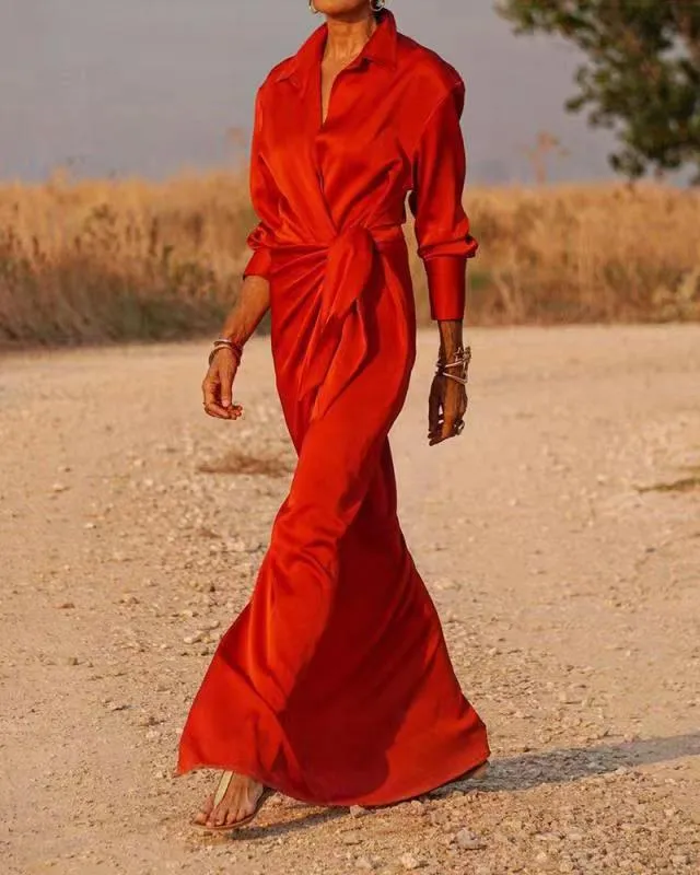 Elegant High Waist Slit Maxi Dress