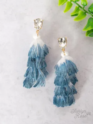 Elegantly Simple Tassel Earrings, Blue