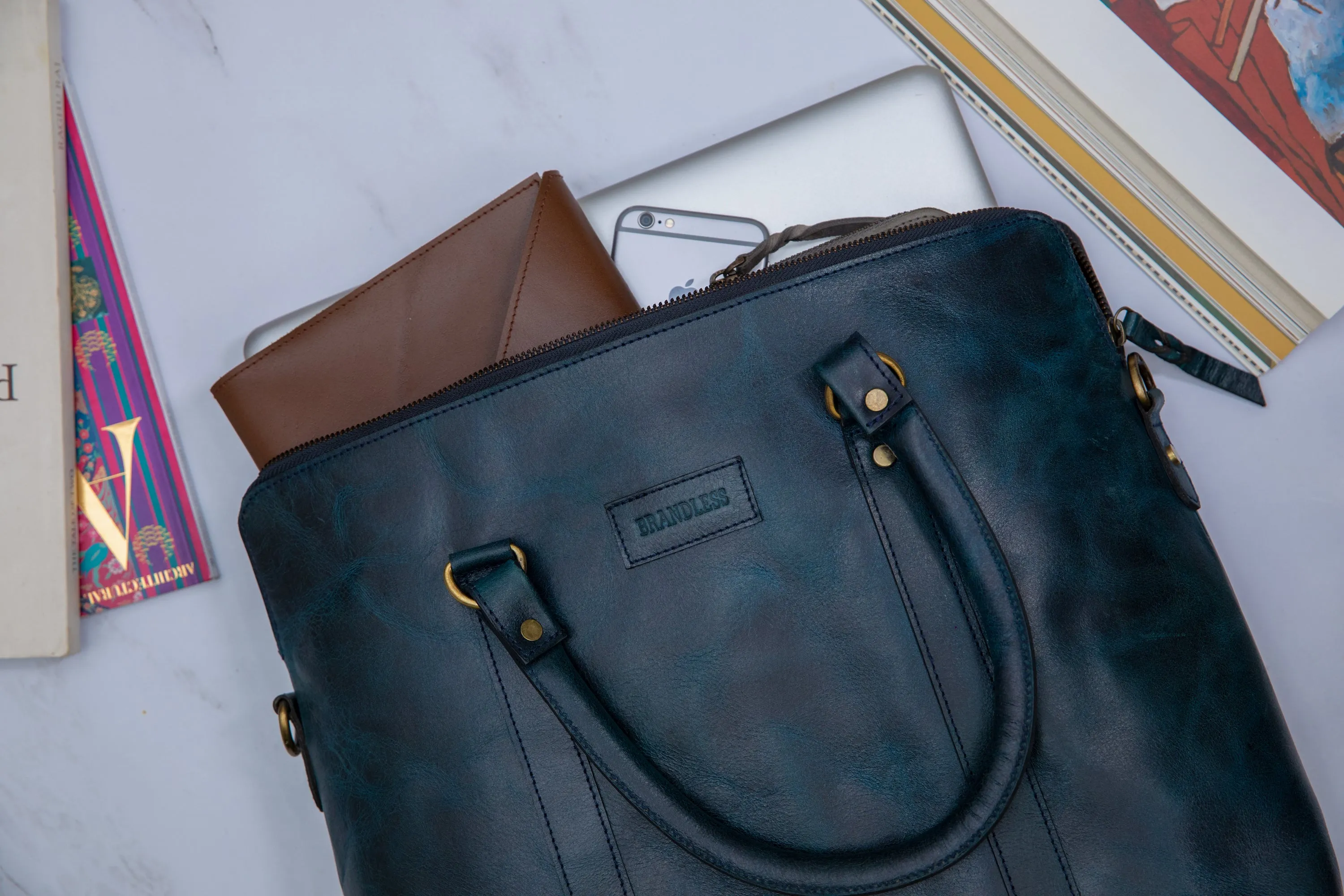 Elemental Laptop Bag- Midnight Blue Leather