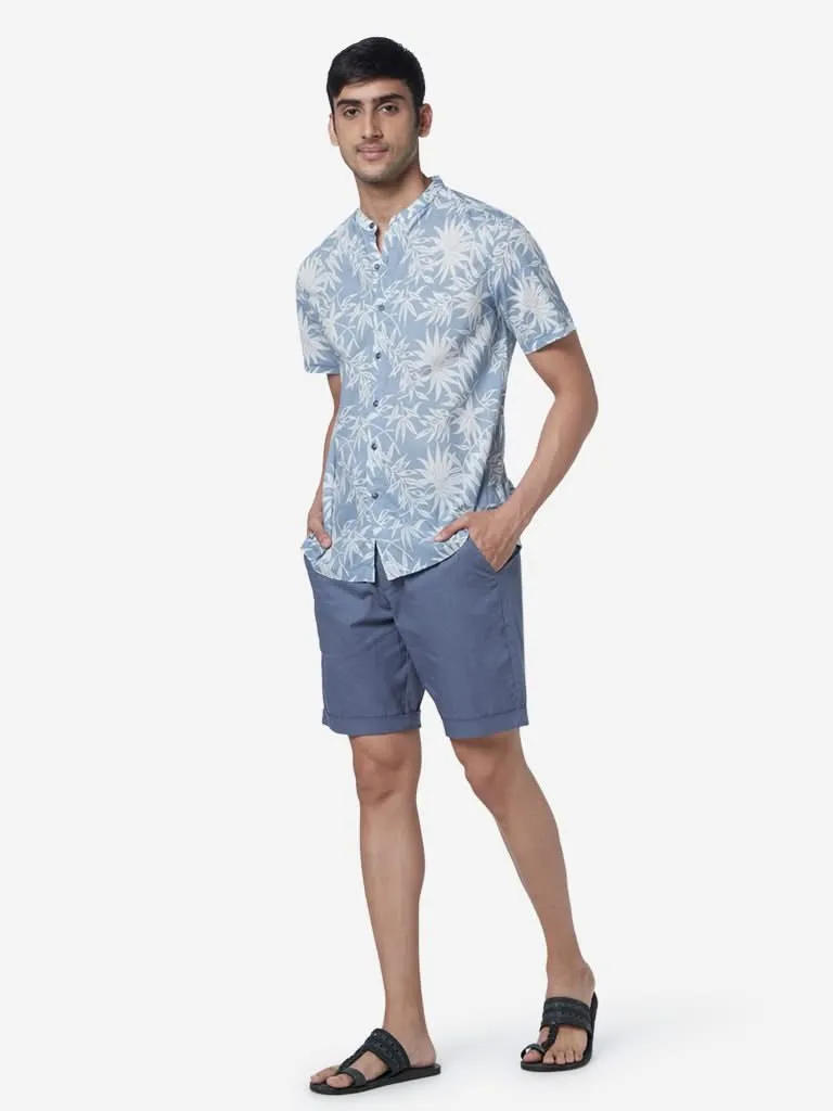 ETA Blue Resort-Fit Leaf Print Shirt