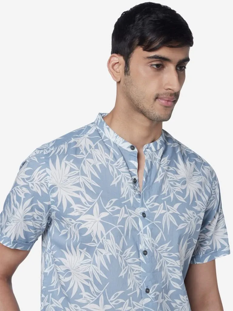 ETA Blue Resort-Fit Leaf Print Shirt