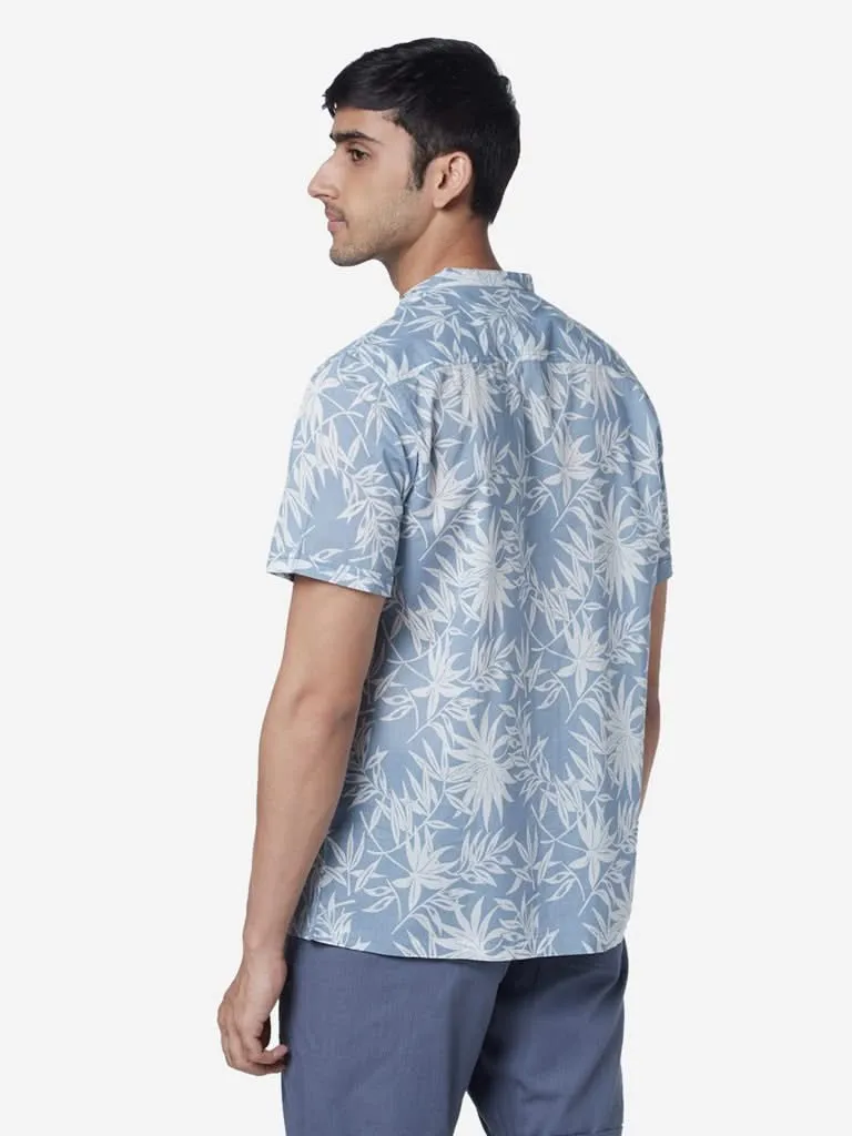 ETA Blue Resort-Fit Leaf Print Shirt