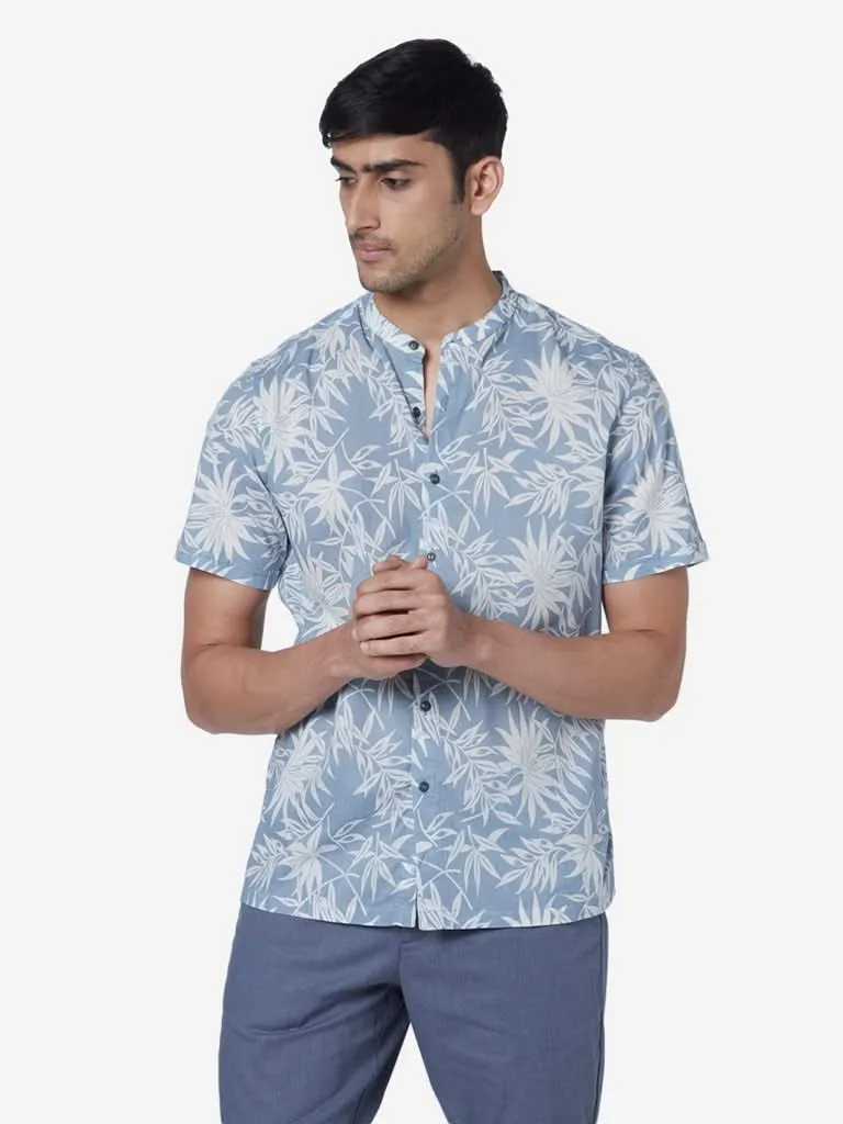 ETA Blue Resort-Fit Leaf Print Shirt