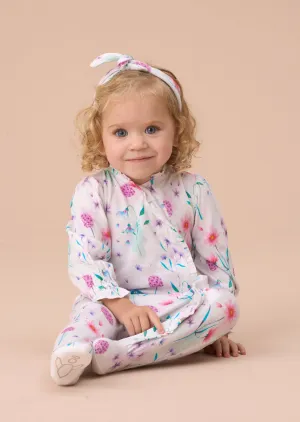 Fleur White Water Colour Print Frill Babygrow & Headband