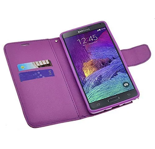 Galaxy Note 4 Case, Wrist Strap Magnetic Fold[Kickstand] Pu Leather Wallet Case with ID & Credit Card Slots for Samsung Galaxy Note 4 - Purple