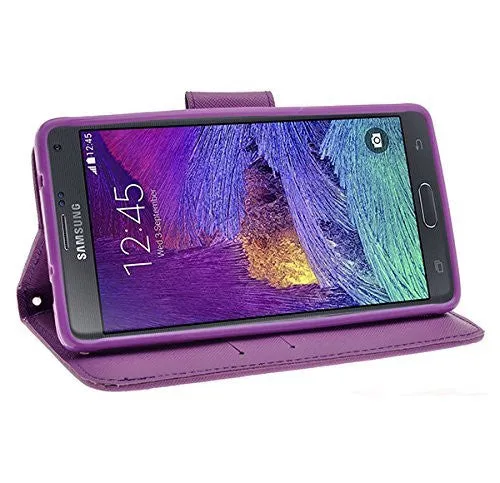 Galaxy Note 4 Case, Wrist Strap Magnetic Fold[Kickstand] Pu Leather Wallet Case with ID & Credit Card Slots for Samsung Galaxy Note 4 - Purple