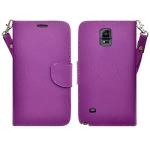 Galaxy Note 4 Case, Wrist Strap Magnetic Fold[Kickstand] Pu Leather Wallet Case with ID & Credit Card Slots for Samsung Galaxy Note 4 - Purple