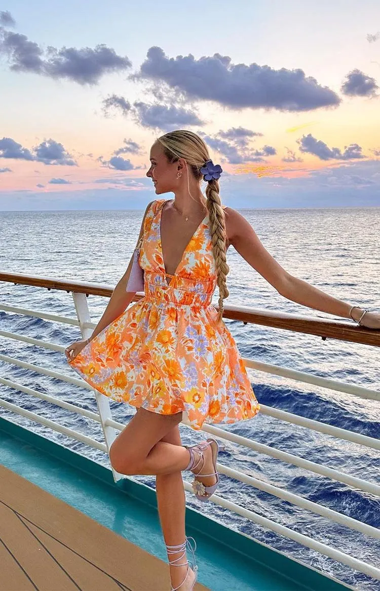 Genovia Orange Floral Mini Dress