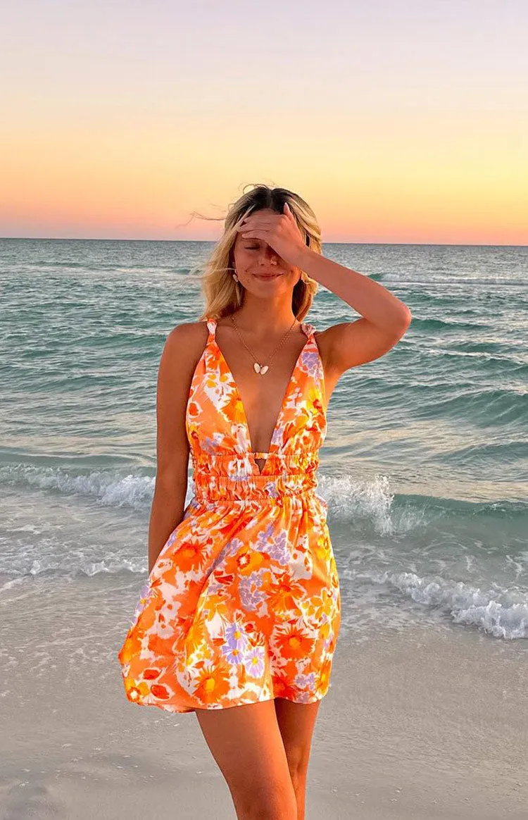 Genovia Orange Floral Mini Dress