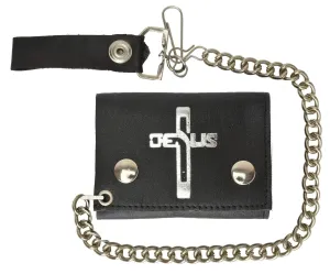 Genuine Leather Biker Chain Trifold Wallet Jesus Cross imprint 946-46 (C)