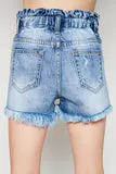 Girls Distressed High Waist Denim Short