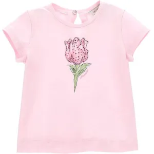 Girls Pink Rose Print T-Shirt