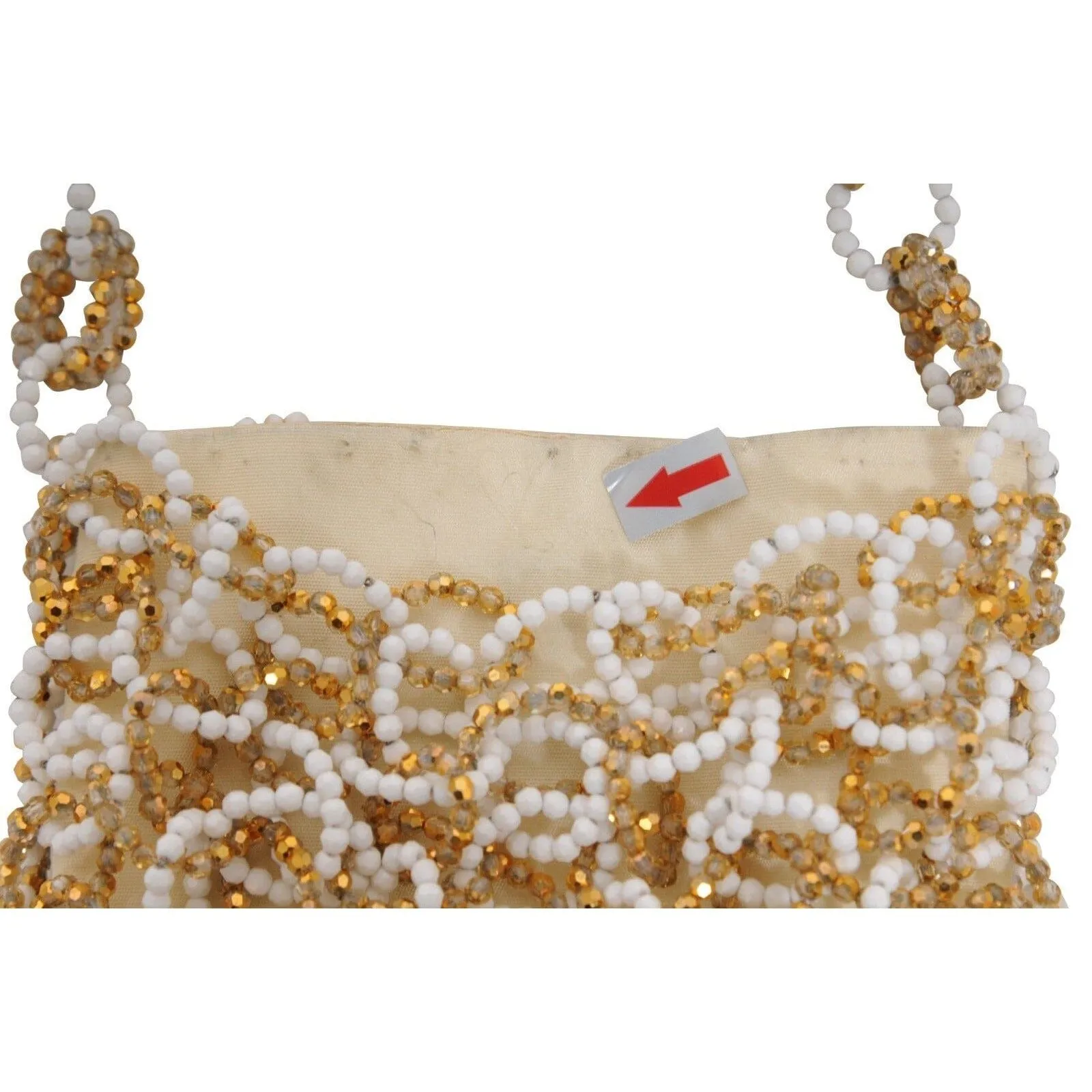 Gold White Beaded Vintage Mini Shoulder Tote Bag Purse