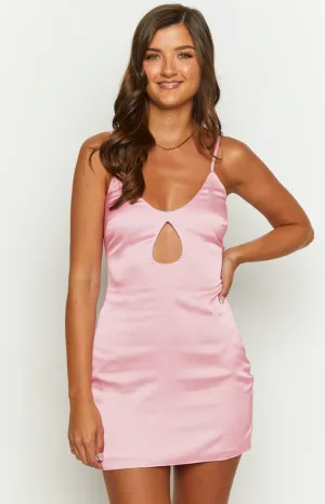 Golden Hour Pink Satin Mini Dress