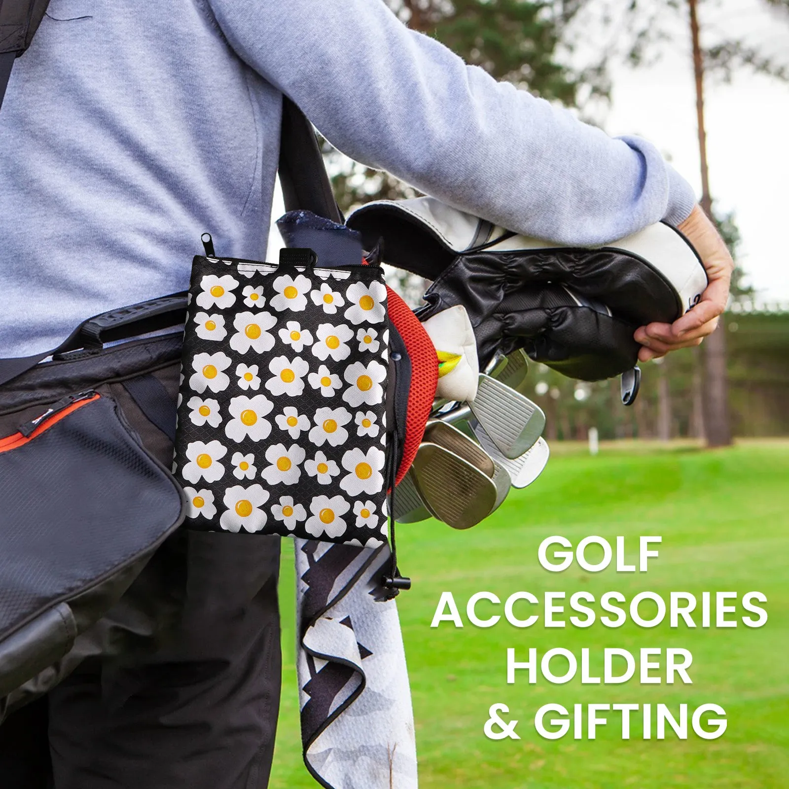 Golf valuables Pouch, Zipper Golf Ball Bag with 3 Pockets