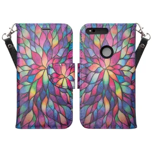 Google Pixel Case, Pu Leather Magnetic Fold[Kickstand] Wallet Case with ID & Card Slots for Google Pixel - Rainbow Flower